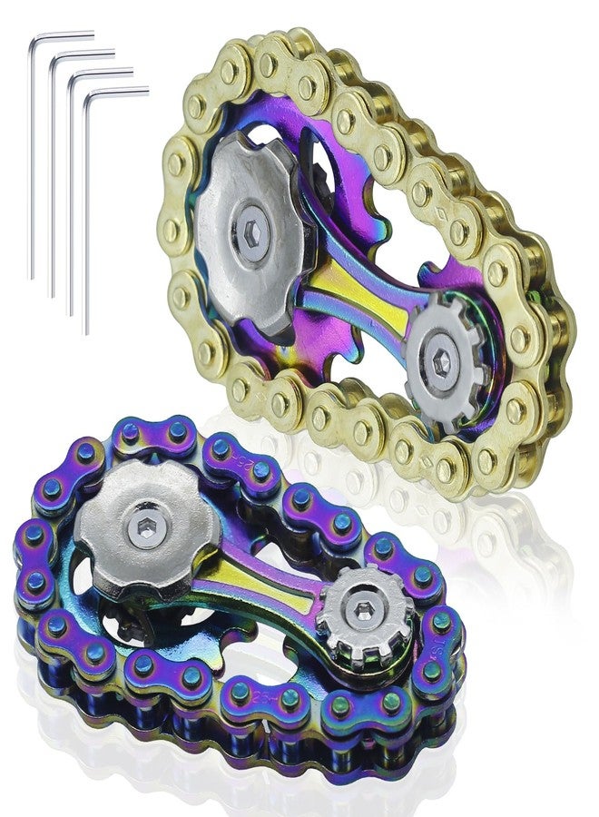 LENDOD 2 PACK Metal Bike Chain Fidget Spinners Toys for Adults & Teens & Kids - Cool Gadgets Office Desk Toy Stress Relief Sensory Items for Autism ADHD Anxiety Stocking Stuffers for Teen Boys Adult Men Gift - Image 1
